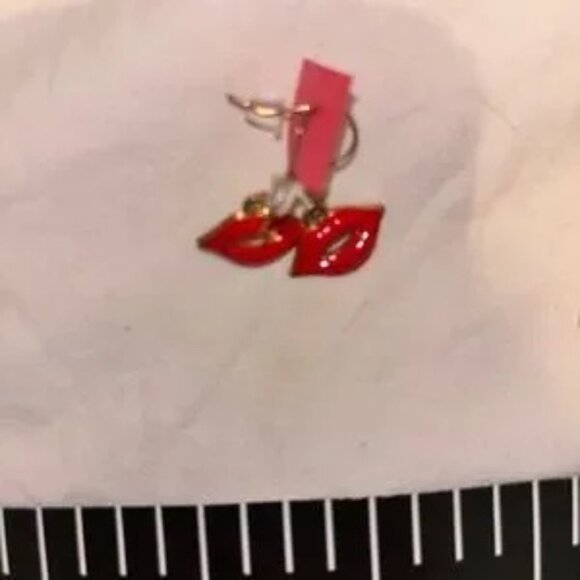 Red Lip Earrings from neimans beautiful porcelain surgical stainless under gold - Picture 3 of 7